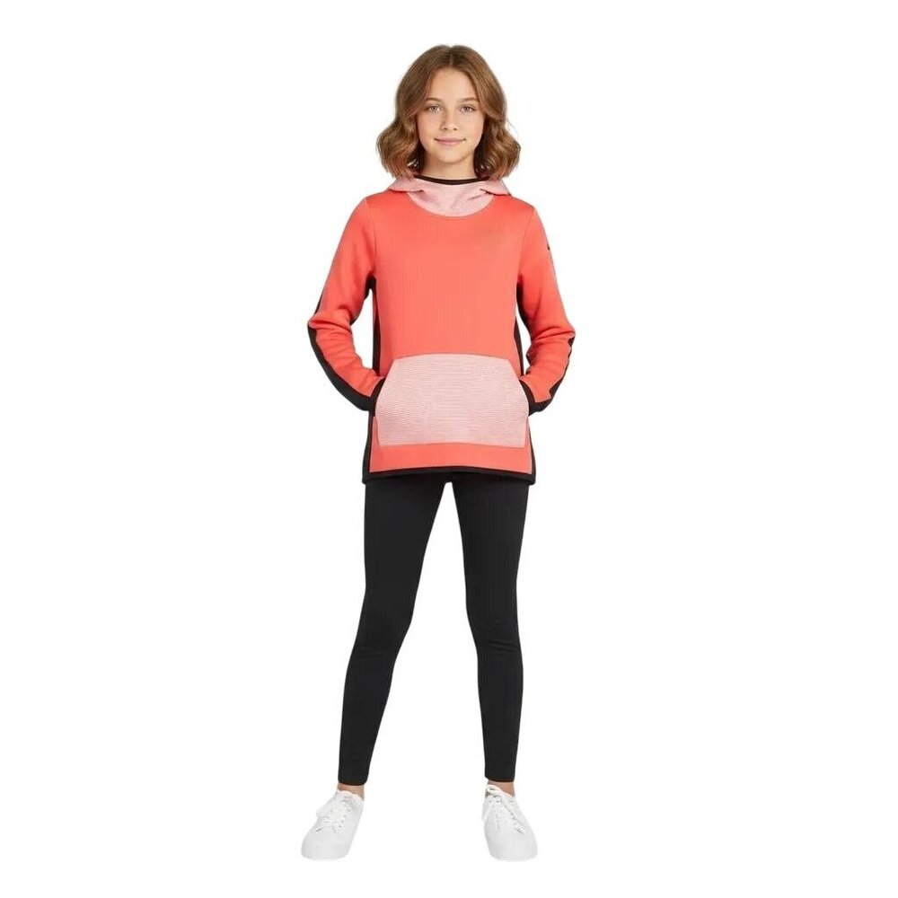 Nike Girls Color Block Pullover Therma Fleece Hoodie Sweater‎ Orange/Black Large